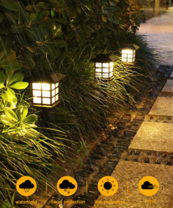 Classic Solar-Powered Yellow Garden Path Lights | Waterproof Outdoor Lantern Stakes
