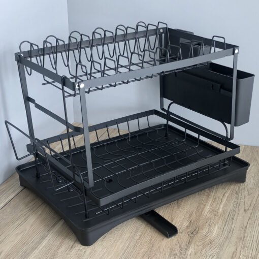 2-Tier Over Sink Multifunctional Kitchen Dish Rack with Drainboard - Image 3
