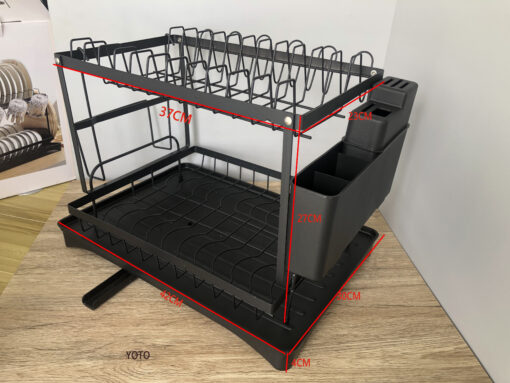 2-Tier Over Sink Multifunctional Kitchen Dish Rack with Drainboard - Image 2