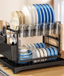 2-Tier Over Sink Multifunctional Kitchen Dish Rack with Drainboard